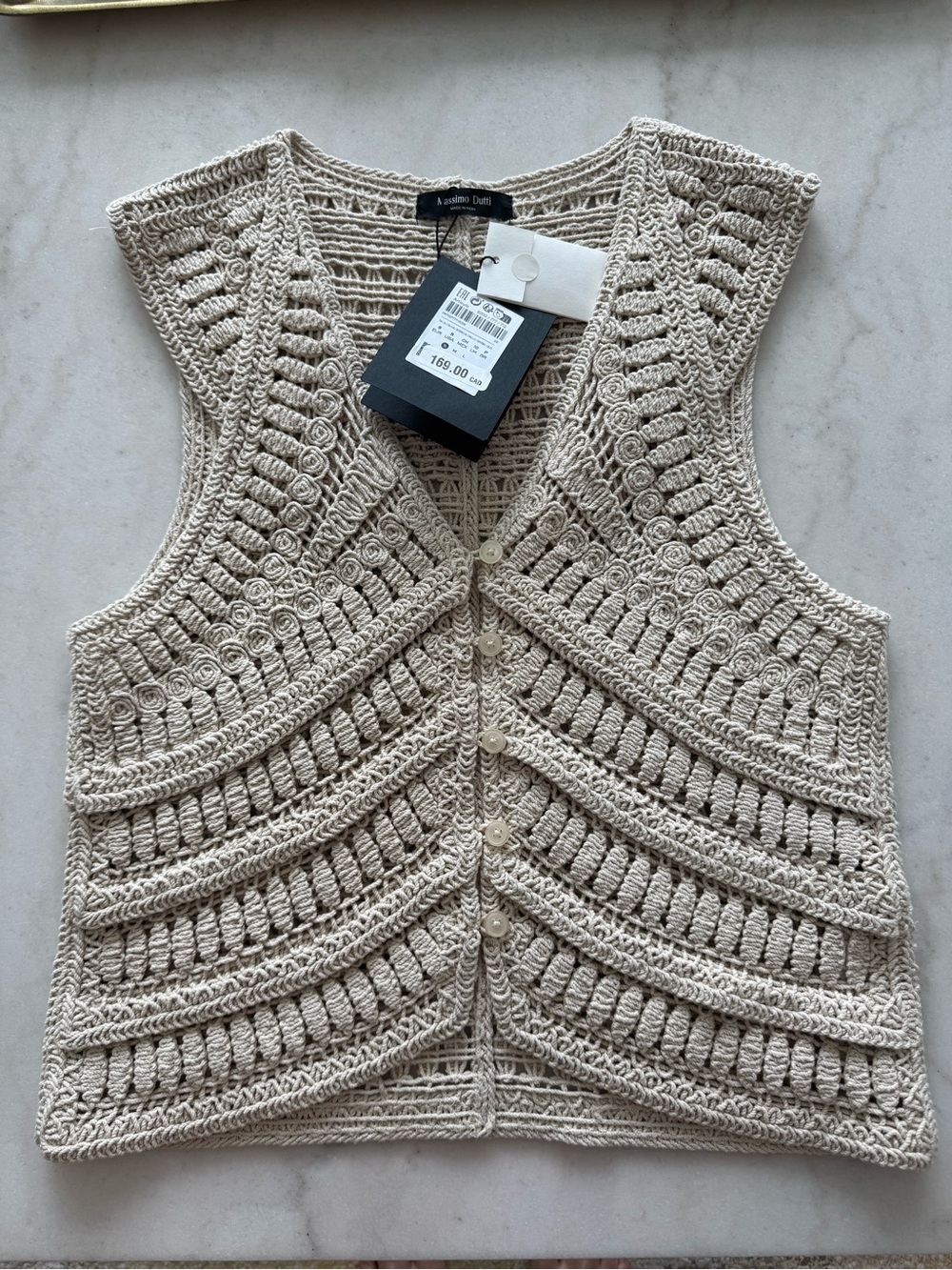 Massimo Dutti Beige Crochet Knit Vest